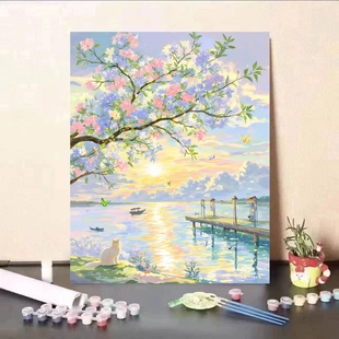 Healing Landscape Digital Oil Painting DIY Filling and Coloring Hand-Painted Chinese Style Acrylic Oil Painting Decorative Painting