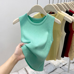 ヨーロッパのミントの緑のニットのベストの女性の春の夏は副乳を遮ります。
