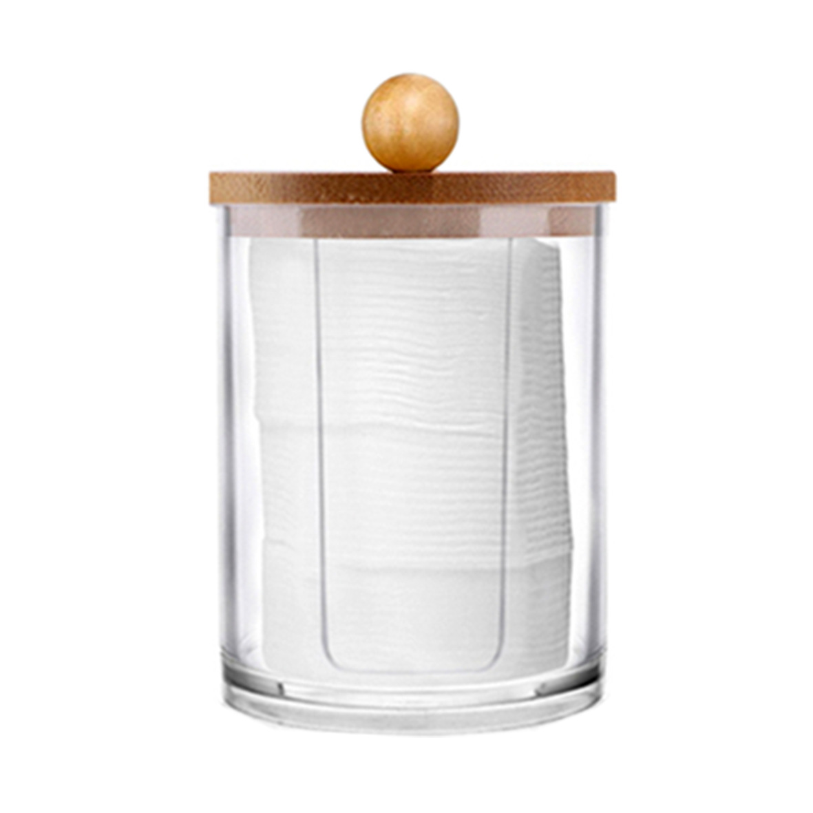 Almacenamiento de hisopo de algodón cubierta de bambú acrílico contenedor redondo portátil cosmético algodón puff caja de almacenamiento hisopo de algodón removedor de maquillaje caja de algodón