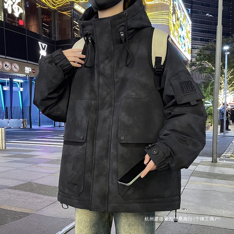 3방수 다운 재킷 남성 겨울 얇은 2024년 신상 후드 재킷 남성 두꺼워진 고급 청소년 방한 의류