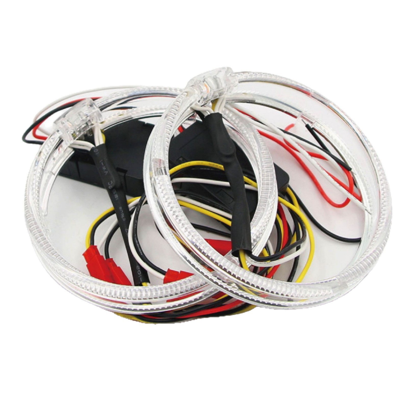 Blanco + amarillo a su vez de dos colores LED Angel Eye Devil Eye accesorios del coche lente de luz decorativa LED guía de luz 360 Angel Eye