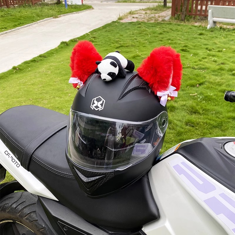 Faux Rabbit Fur Soft Red Cat Ear Helmet Decoration Cute Motorcycle Accessory