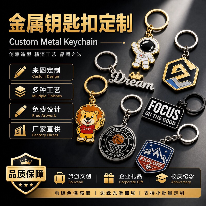 Custom logo metal keychain, zinc alloy, painted enamel, cartoon-themed cultural and creative merchandise, graduation advertising key pendant