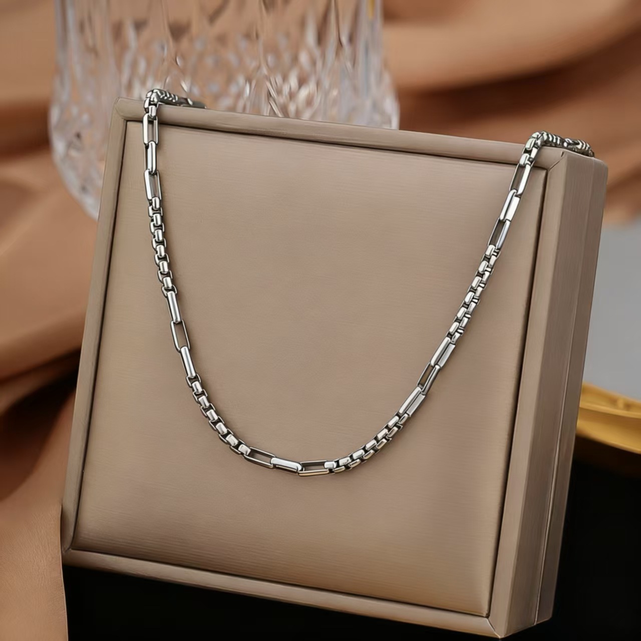 21【h324】pearl chain necklace steel color