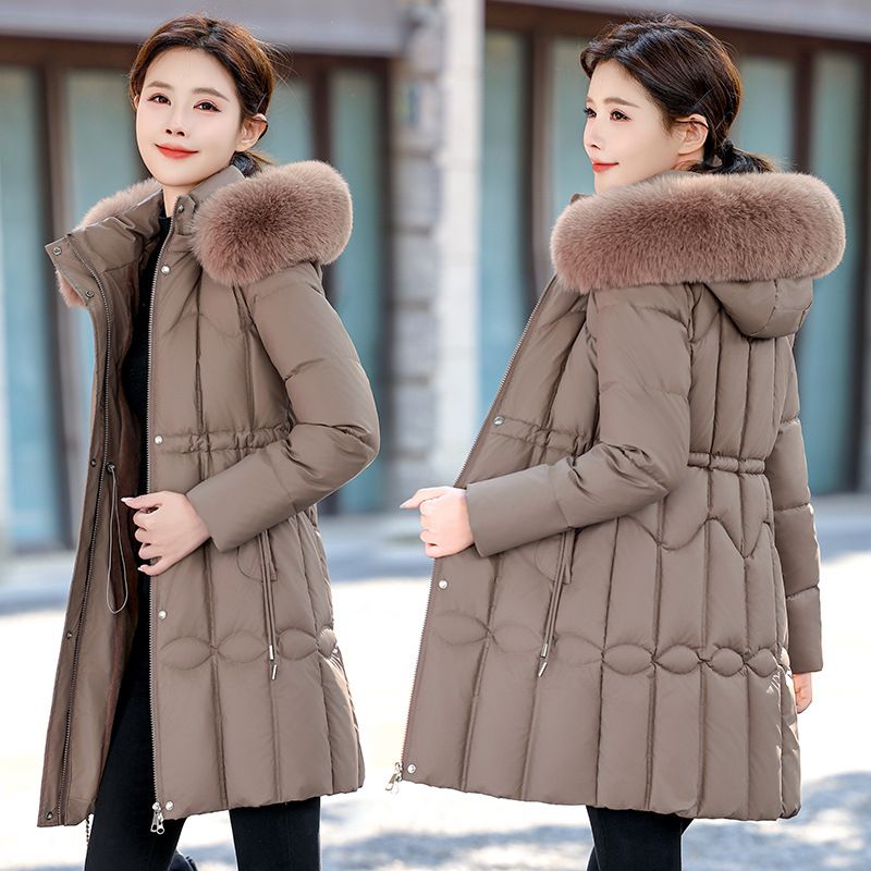 2025 Europa y los Estados Unidos comercio exterior ropa de algodón de mujer larga estilo coreano cintura doblada chaqueta de algodón gruesa abrigo de algodón de cuello grande moda
