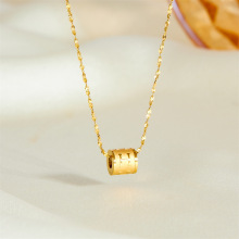 欧美轻奢风时尚高级感金色圆柱H小蛮腰项链吊坠女钛钢不掉色项饰