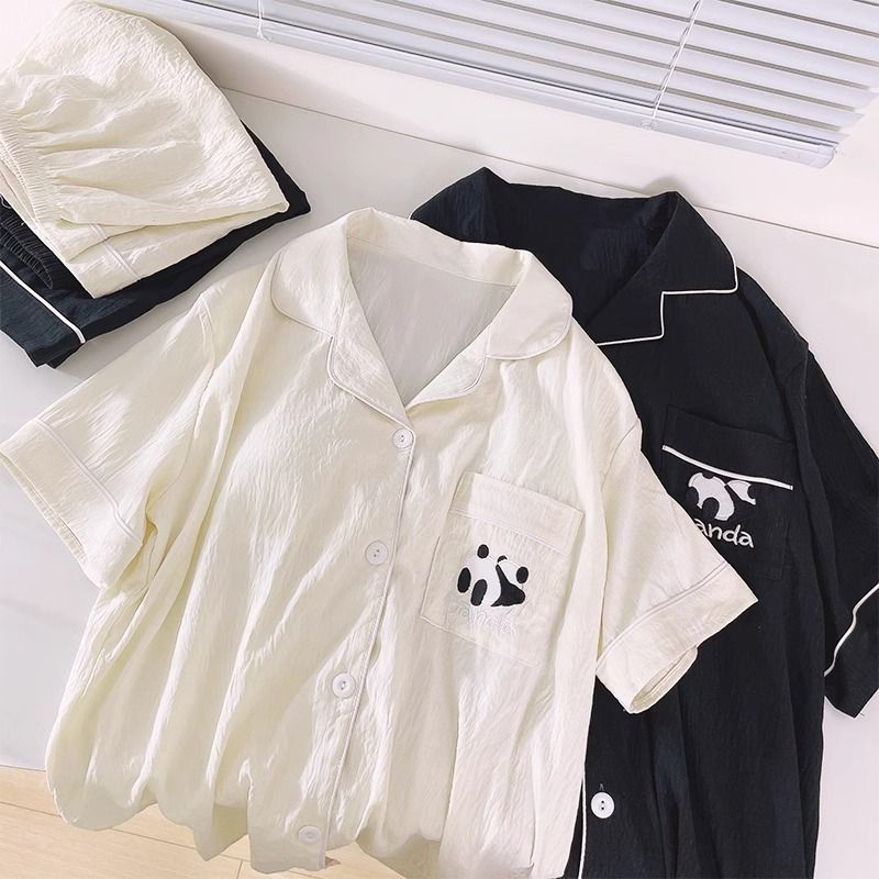 Pijamas de pareja para hombres y mujeres verano sección delgada nube algodón estudiante color sólido dibujos animados panda simple talla grande dulce servicio a domicilio