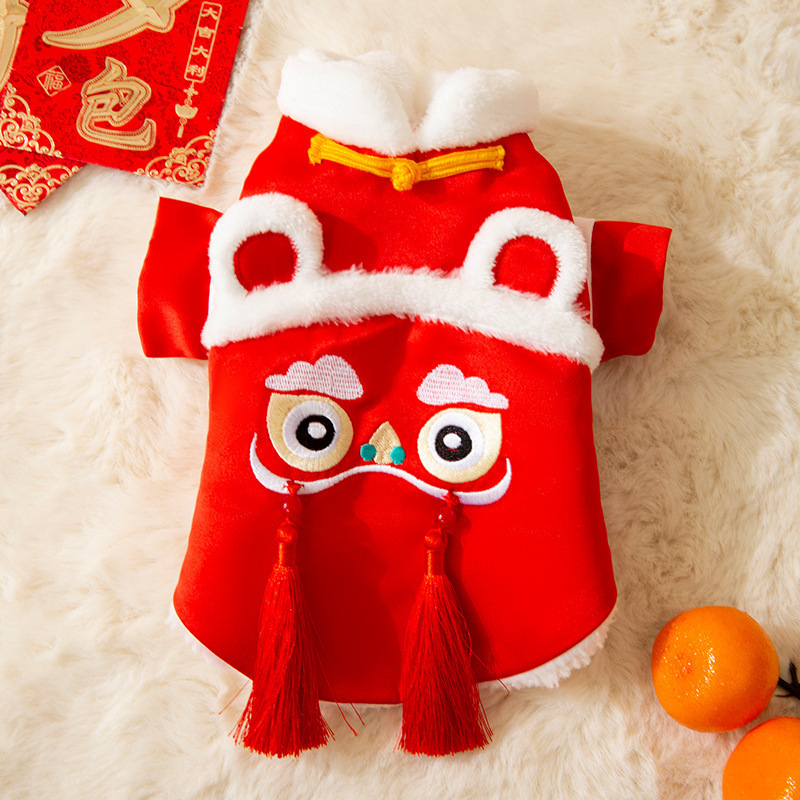Ropa de Año Nuevo para gatos en invierno engrosado vestido de China mascota gatito gato muñecas de otoño y invierno gato azul camisa de Año Nuevo