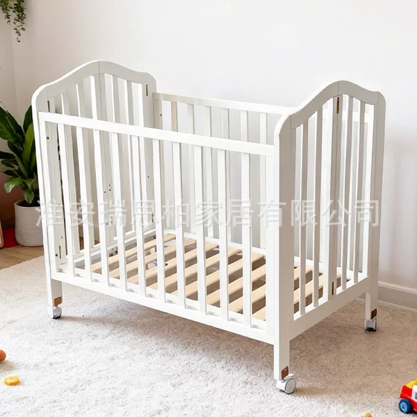 Newborn baby crib, adjustable height, movable, solid wood, foldable, multifunctional, suitable for small spaces, factory wholesale