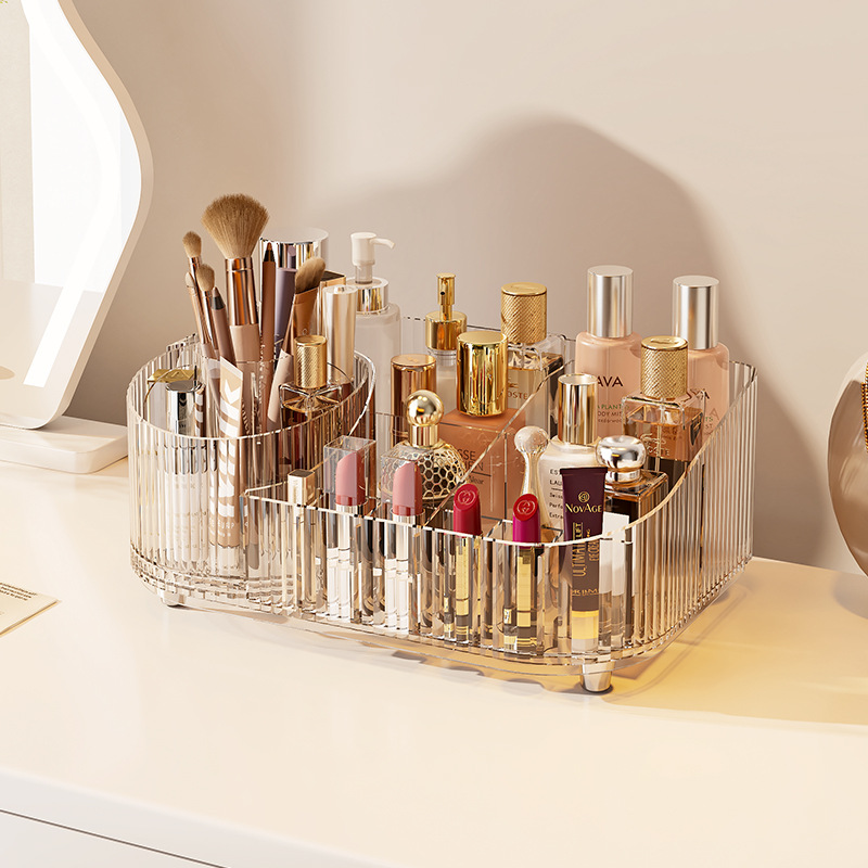 Caja de almacenamiento de cosméticos personalizada Caja de cosméticos de dormitorio doméstico grande transparente Caja de resumen de productos para el cuidado de la piel de escritorio multifuncional