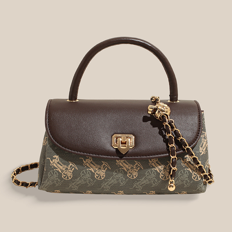 跨境高级质感印花手提包包女韩版百搭潮流链条单肩包女时尚小方包