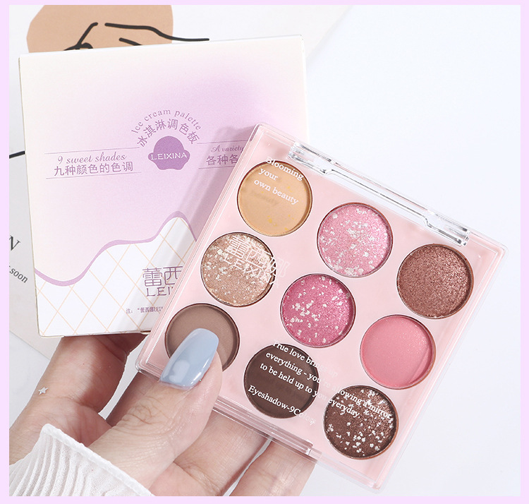 Ice cream eyeshadow palette, pure nine-color pearlescent, matte, glossy, ground color, glitter, sequins, beginner's blush, high-gloss nine-grid undefined