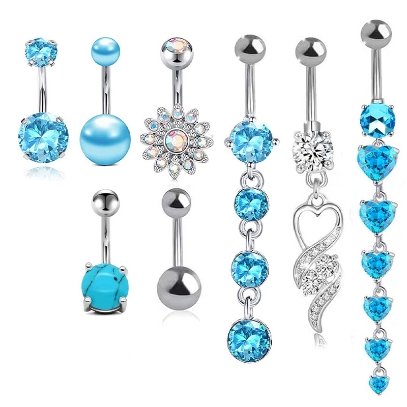 Set di gioielli sexy per piercing all'ombelico con anello in acciaio inossidabile a farfalla e micro zirconi intarsiati_voghion.com