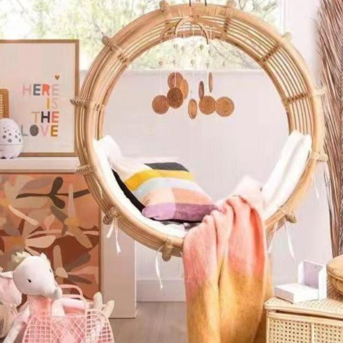 Circle Hanging Basket Chair Indoor Swing Home Balcony Hammock Outdoor Imitation Rattan Chair Round Cradle Chair Hanging W&