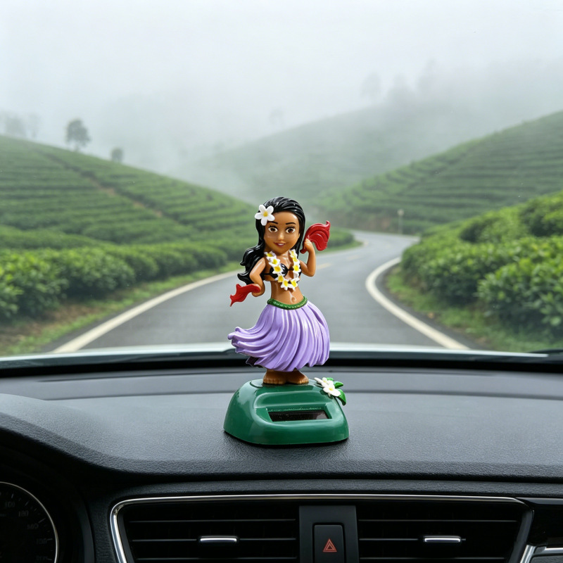 Solar-powered Hawaiian hula girl car ornament, creative car interior decoration, swinging figurine