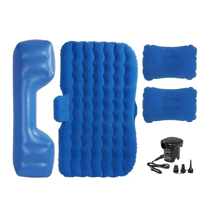 travel bed, car accessories, Vehicle-mounted inflatable bed - default-item-huiqi-s-pattern-long-pier-flocking-blue-car-pump-big-discount