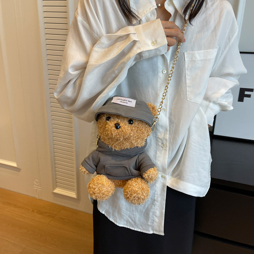 New autumn and winter cute and cute plush clothing bear plush girl fresh and sweet shoulder bag