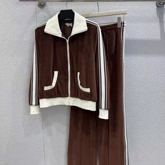 深圳南油直供夏季新款拼接减龄翻领上衣高腰抽绳休闲裤时尚套装