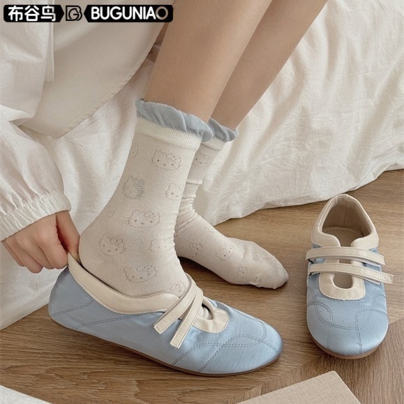 bulingbuling ホットダイヤモンド k 猫 ins コントラストカラーバブル口中空全身猫ガーリースタイルパイルソックスボンレス|undefined