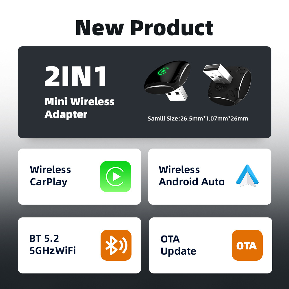 Cross-border best-selling mini portable wireless CarPlay adapter, compatible with Apple/Android devices, a 2-in-1 in-car connectivity box