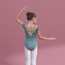 女童舞蹈服夏季新款短袖儿童纯棉练功服考级服小女孩芭蕾舞裙豆绿