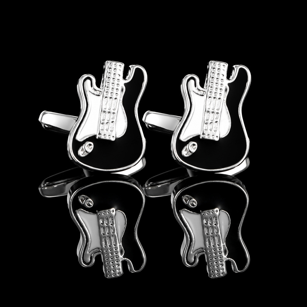 Moda europea y americana nota musical conjunto tambor violín piano guitarra forma metal mancuernas francés camisa mancuernas en stock