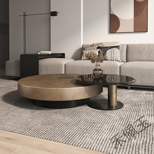 fs Light Luxury Rock Plate Coffee Table Minimalist Modern Designer Small Apartment Round Stainless Steel Coffee Table Tempered Glass Coffee Table