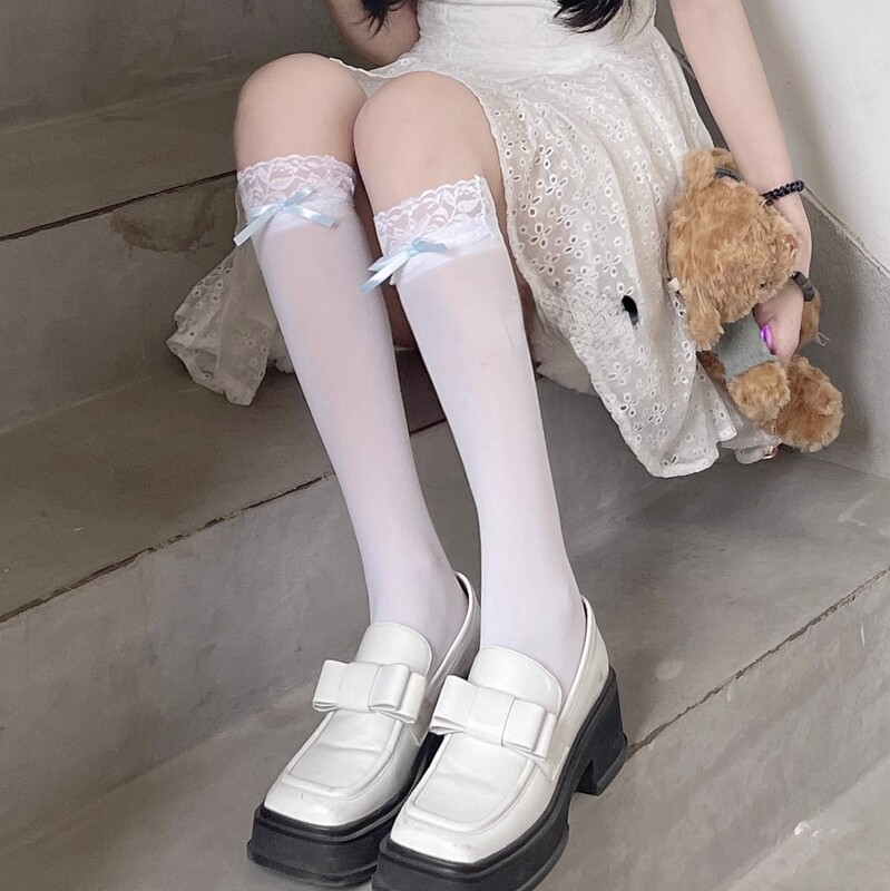 Bow thin velvet Lolita lace ballet style pure desire mid-calf summer pile JK calf socks Bow thin velvet Lolita lace ballet style pure desire mid-calf summer pile JK calf socks