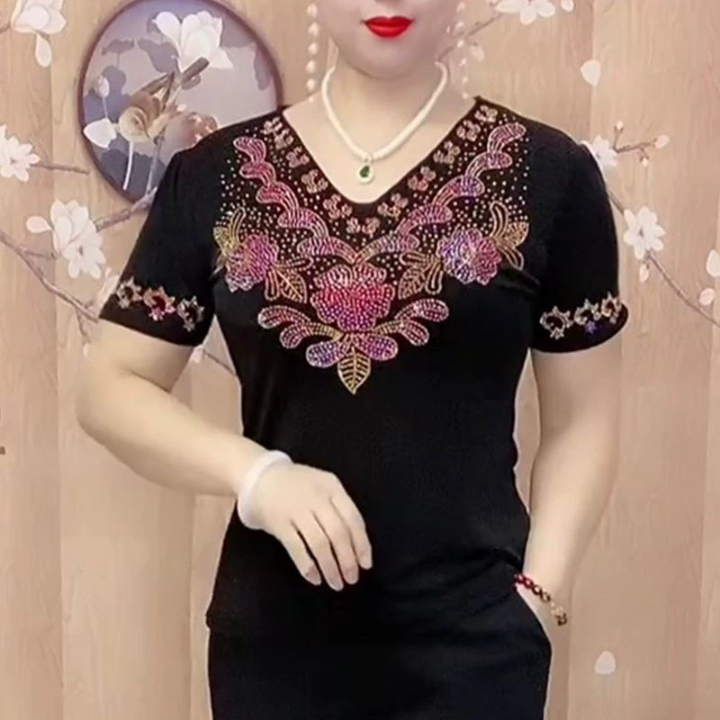 Новый иностранный повседневный топ темперамент мама одежда летняя мода женская одежда тонкая рубашка с короткими рукавами