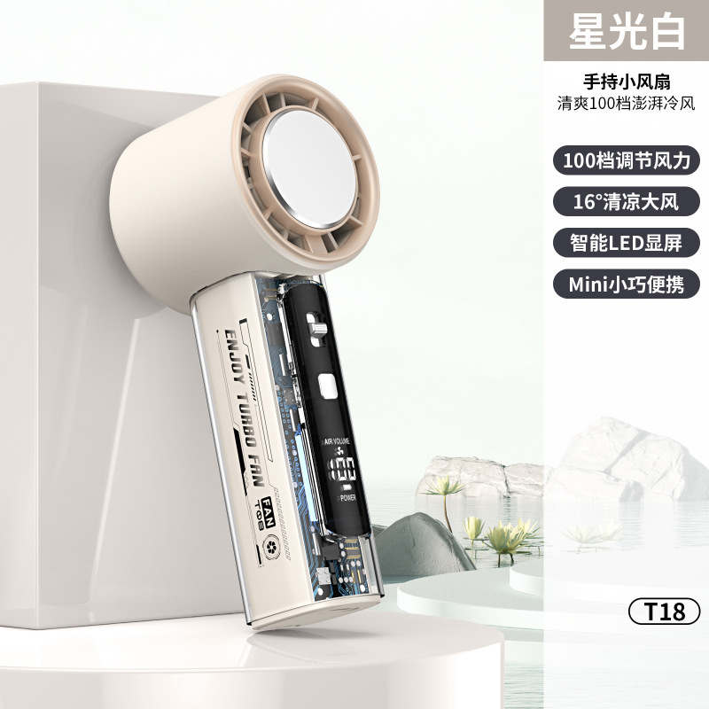 国境を越えた新しい USB ミニデジタルディスプレイ高速ハンドヘルド暴力ターボファン T18 メカ氷透明小型ファン|undefined