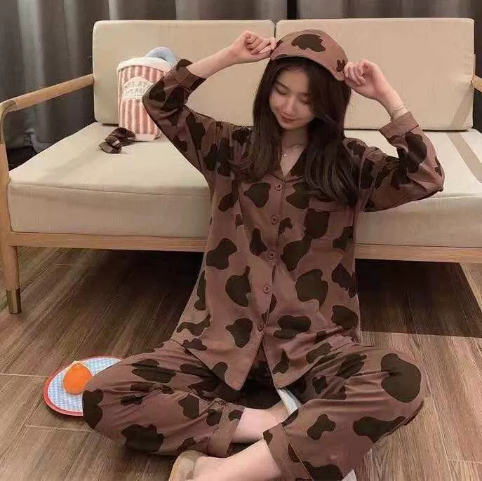 Пижамный комплект с длинным рукавом (cute pijama) женский корейский стиль, чёрный, элегантный