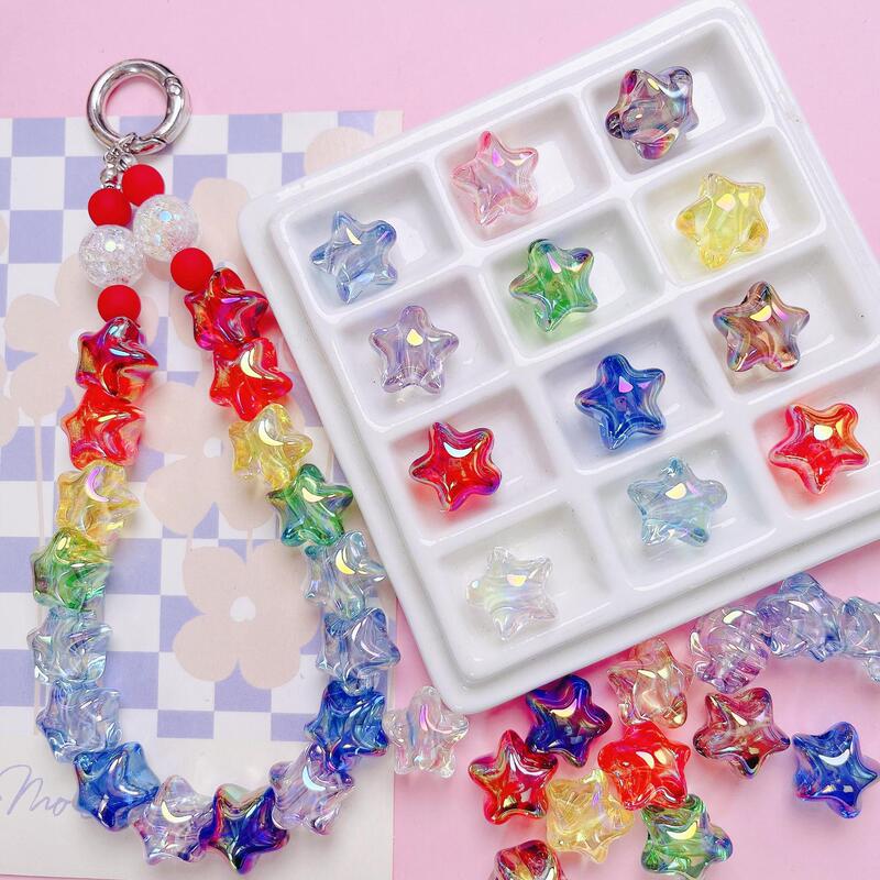 High goods uv color-plated transparent five-pointed star straight hole loose beads DIY mobile phone chain key chain bag hanging material jewelry accessories