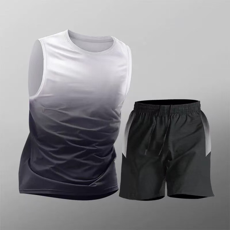 Trajes deportivos para hombres hielo veloz ropa seca camiseta de fitness correr mangas cortas pantalones cortos trajes de entrenamiento fábrica transfronteriza al por mayor