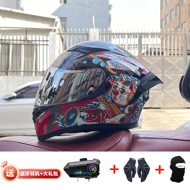 Casco de cola grande de motocicleta Jiekai Casco completo con auriculares Bluetooth Casco de conducción de motocicleta eléctrica de cuatro estaciones para hombre