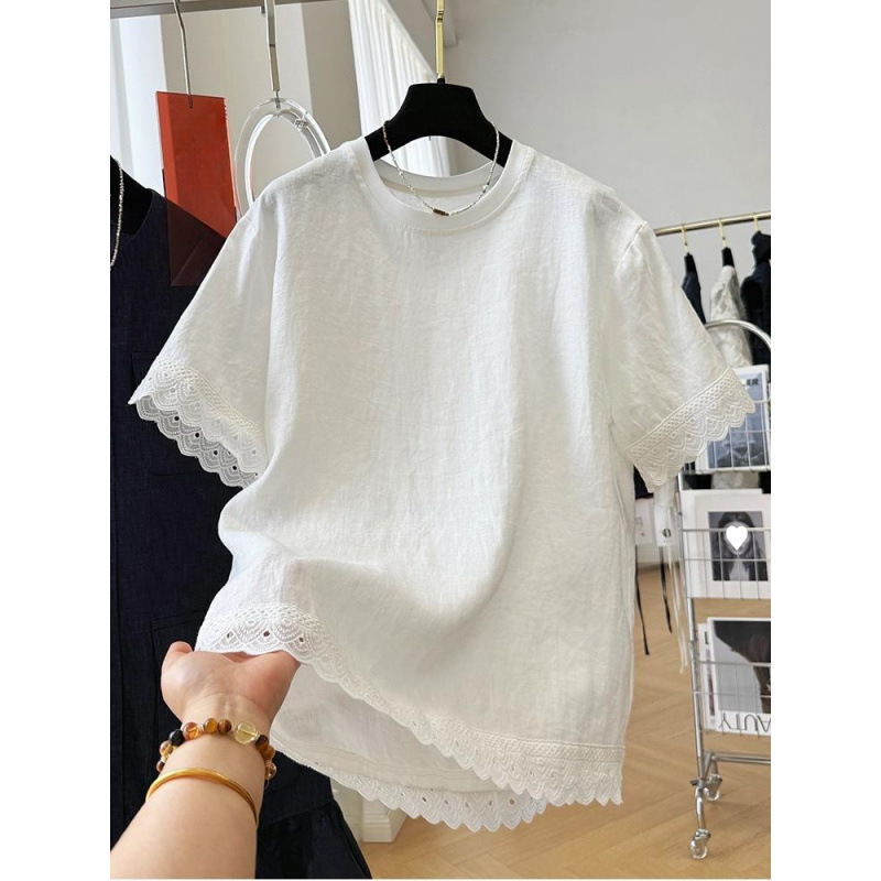 高級感のあるカジュアルな半袖tシャツ女性の夏の薄いレースの気質の小さいシャツはとても美しい上着です。|undefined