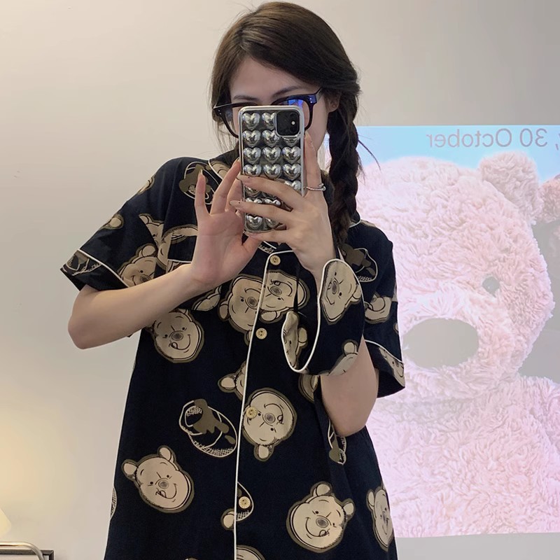 Factory Wholesale Internet Celebrity ins Korean Cartoon Pajamas for Women Summer Strawberry Bear Short-sleeved Shorts High-end Can Be Exported