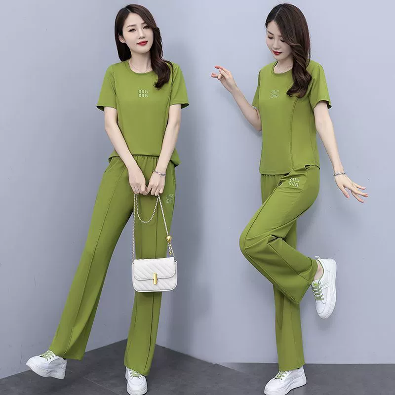 Внешняя торговля трансграничная мода спортивный костюм женский 2025 летний темперамент тонкий повседневный топ прямые брюки набор из двух частей