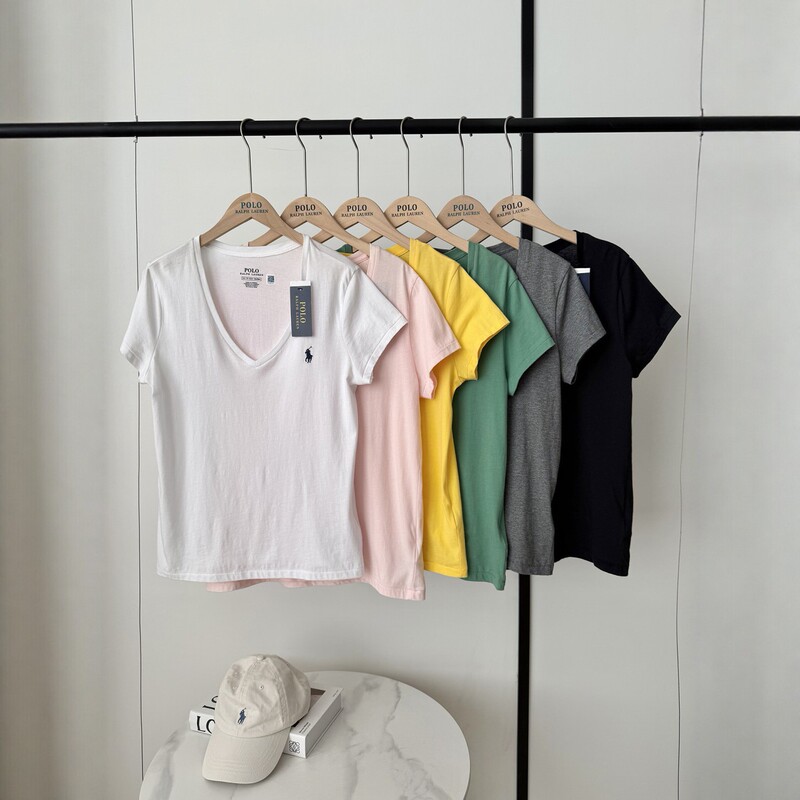 High-Quality New Summer Style Rl Ralph Lauren V-Neck Short-Sleeved T-Shirt with Pony Embroidery