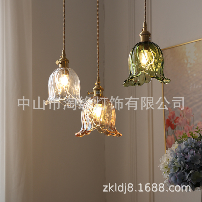 Wholesale Brass Glass Chandelier Colorful Small Chandelier Thickened Glass Lamp Bedside Lamp Dining Room Lamp Bedroom Study Lamp Green