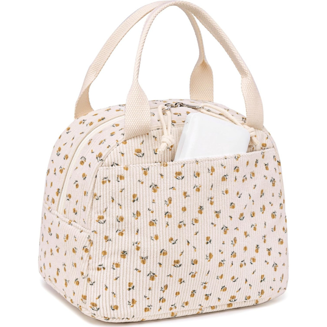 Nuevo producto transfronterizo Bolsa bento portátil con estampado de pana Bolsa de almuerzo fresca de gran capacidad adecuada para acampar al aire libre