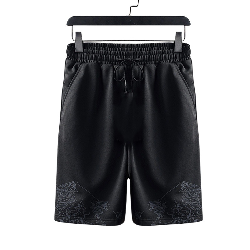 Casual shorts men's 2024 Summer thin sports pants loose fat black ice silk cropped men's pants