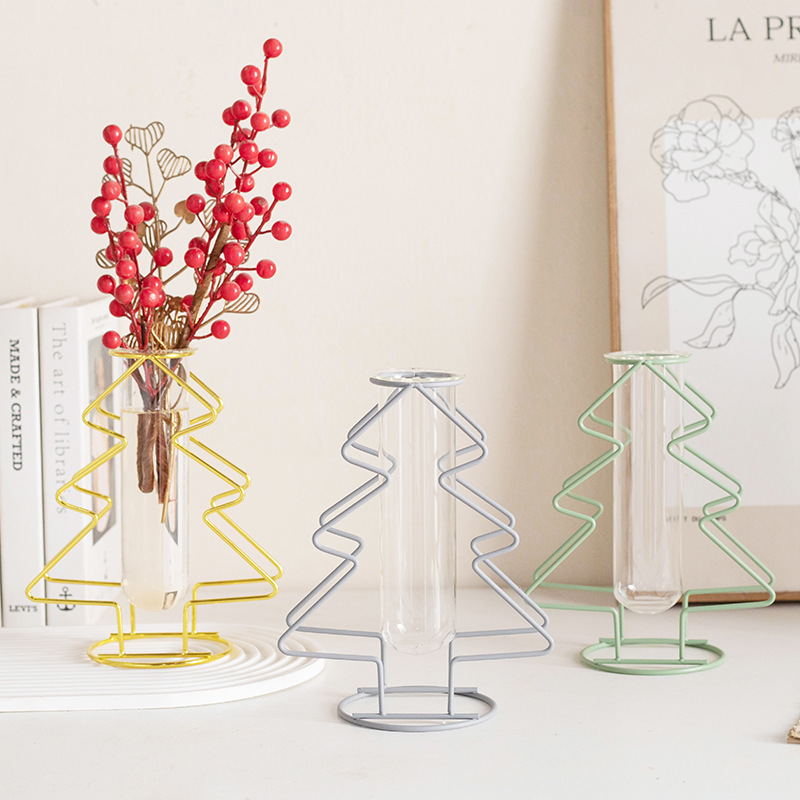 Navidad de hierro creativo vasija de vidrio forjado estilo de árbol hidropónico verde flor de plantación decoración de sala de estar decoración de oficina mesa