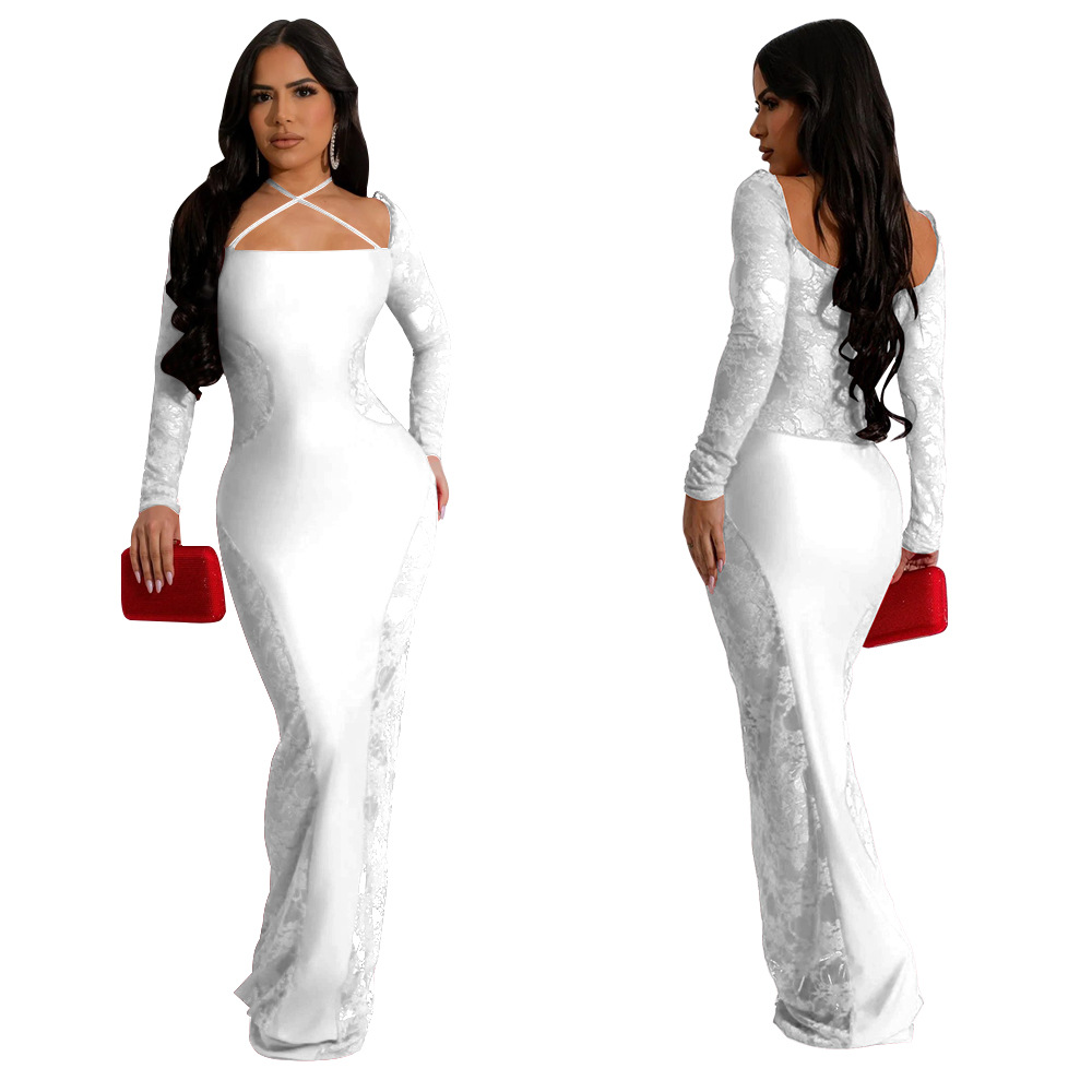 Women's Sheath Dress Elegant Streetwear Square Neck Long Sleeve Solid Color Maxi Long Dress Daily display picture 20