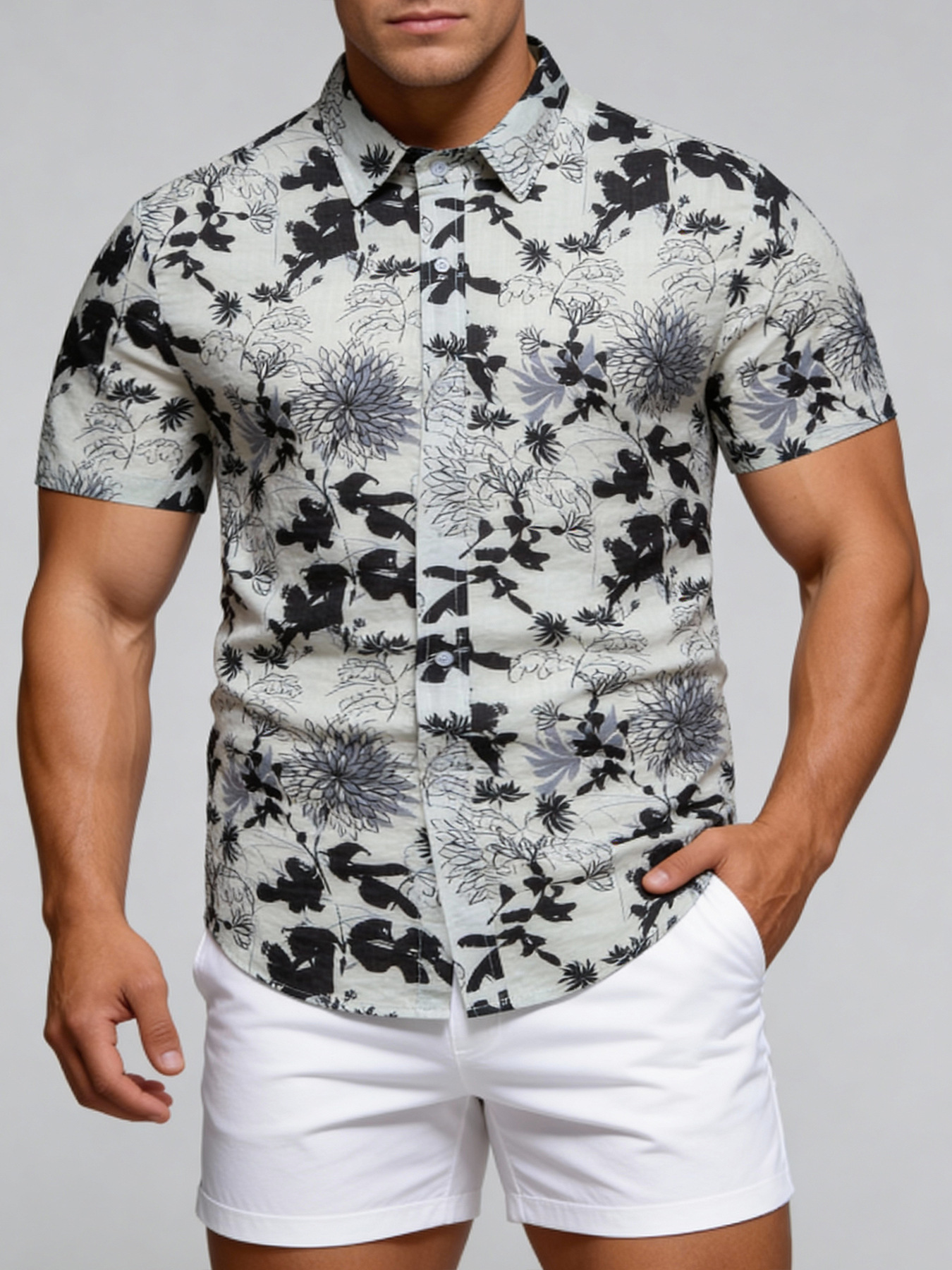Estación independiente Amazon 2024 primavera y verano nueva camisa transfronteriza para hombres camisa floral de manga corta Camisa floral estampada