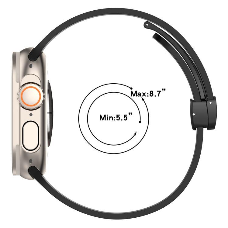 Correa de silicona con ranura plana con botón negro plegable para Apple Watch 42 - 49mm tamaño completo universal