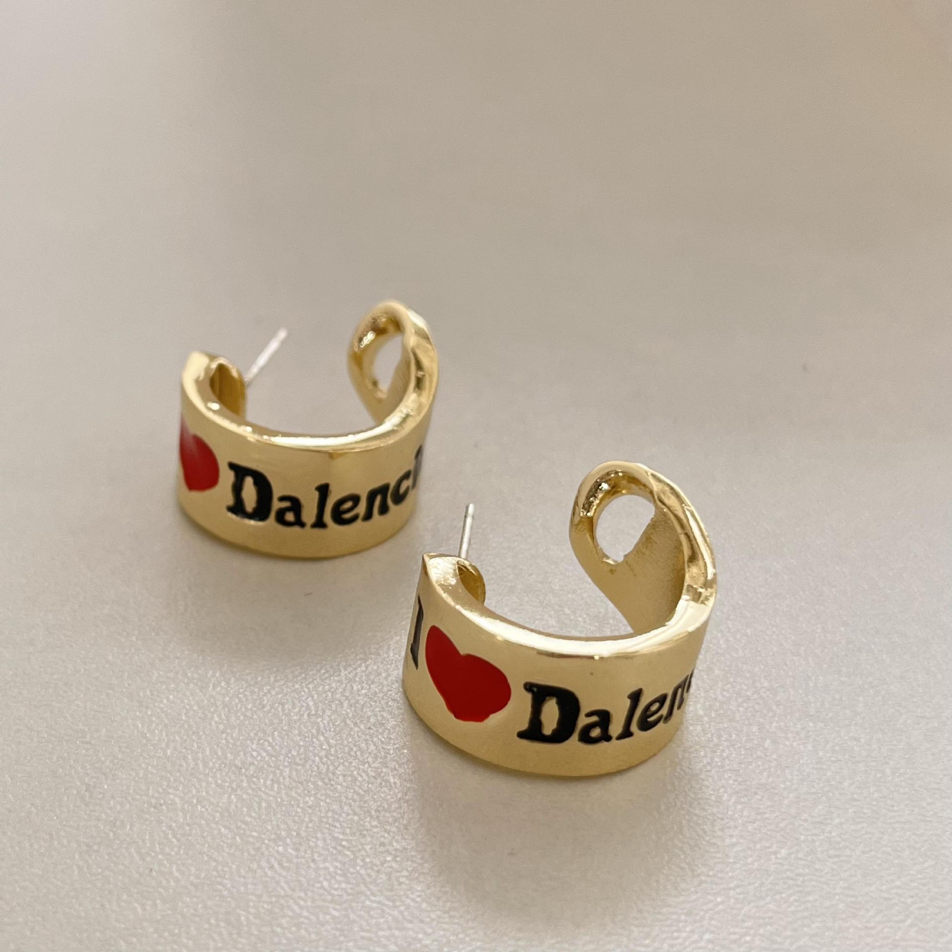 Fashion Simple Golden Heart Letter Female Small  Circle Unique Alloy Earrings display picture 5