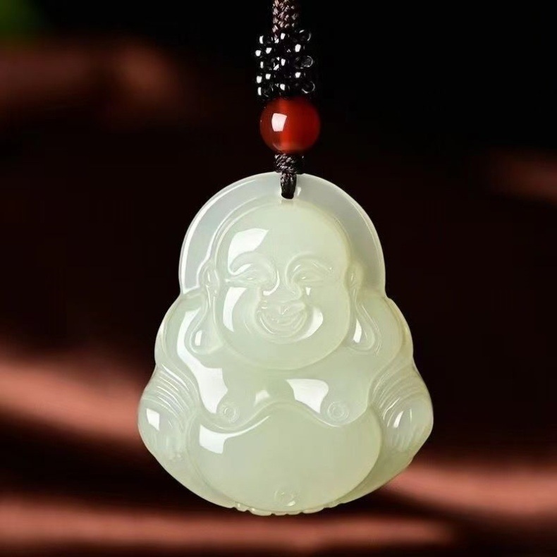 Mặt dây chuyền ngọc Hetian hình Phật Bà Quan Âm và Phật cười, dây vòng cổ ngọc tự nhiên Afghanistan chi tiết 8