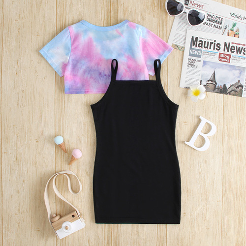 Women's two-piece dress set with spaghetti straps, ins-style tight dresses for children, summer, drop shipping one piece