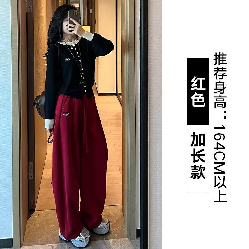 2025秋款刺绣字母运动裤女灰色阔腿窄版直筒香蕉休闲卫裤A7239|undefined