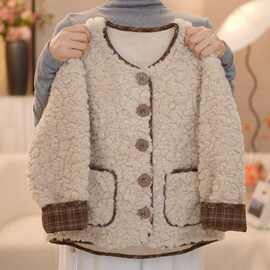 女童加绒外套秋冬款2025新款儿童一体绒加厚毛毛衣冬季羊羔绒上衣